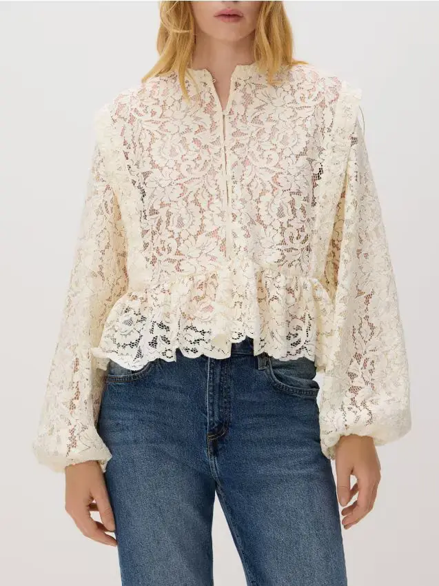 Camicia in tessuto strutturato - panna