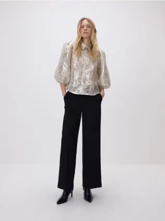 Camicia lucida con maniche a sbuffo - argento