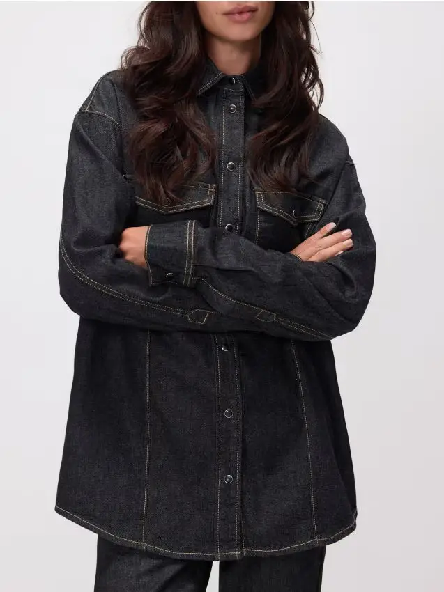 Camicia oversize in denim - grigio