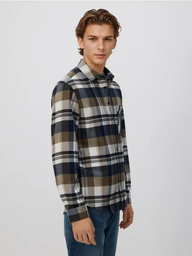 Camicia regular fit a quadri - beige