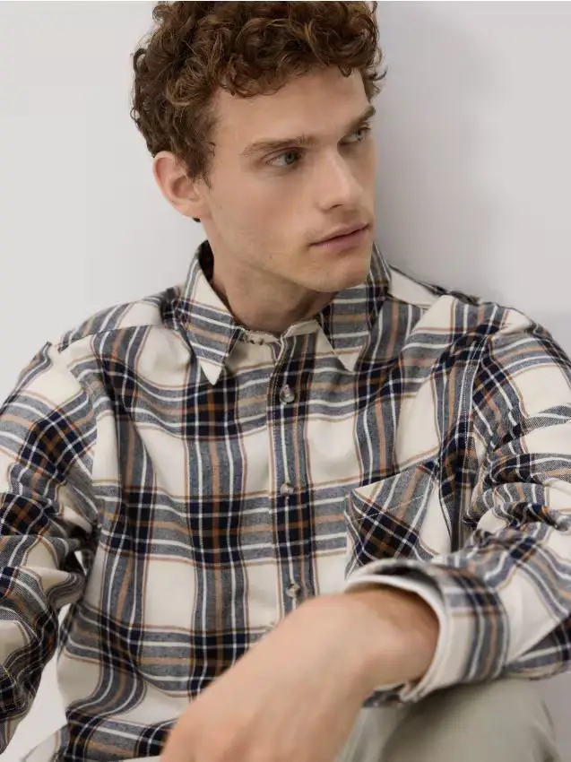 Camicia regular fit a quadri - beige