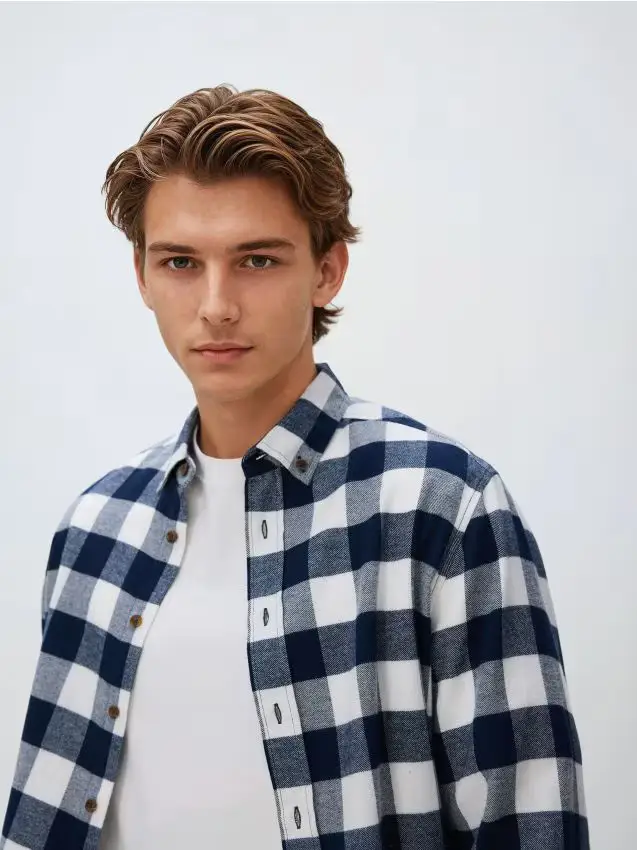 Camicia regular fit a quadri - blu scuro