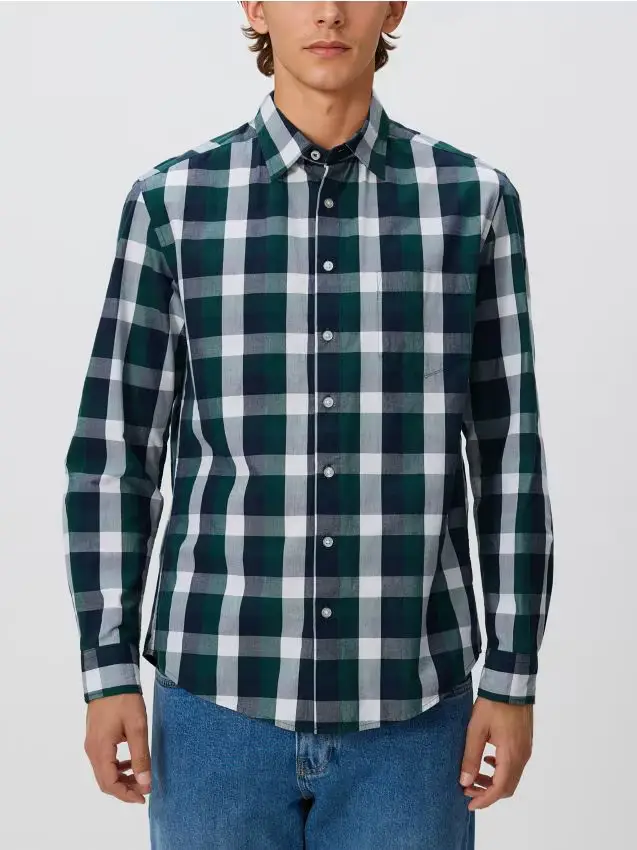 Camicia regular fit a quadri - verde scuro