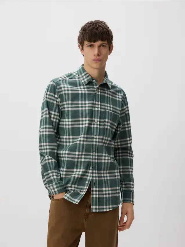Camicia regular fit a quadri - verde scuro
