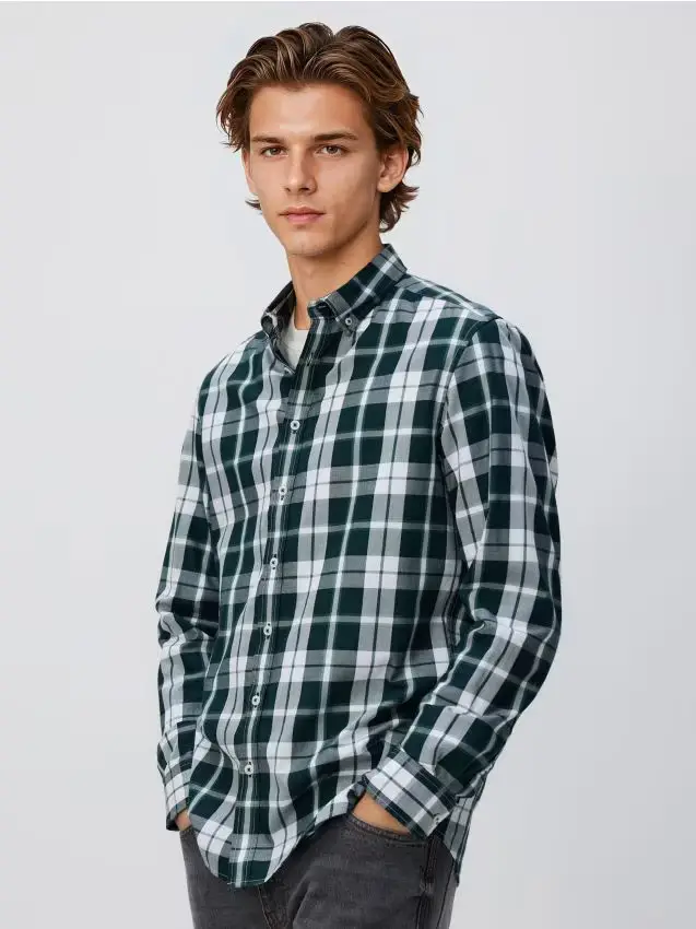 Camicia regular fit a quadri - verde scuro