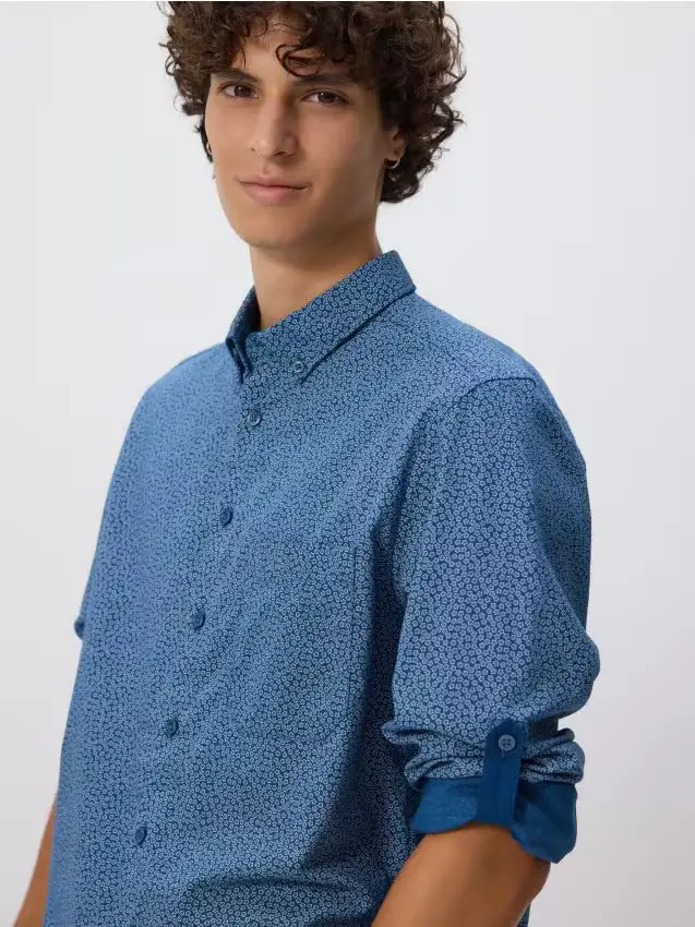 Camicia regular fit con micro stampa - indaco