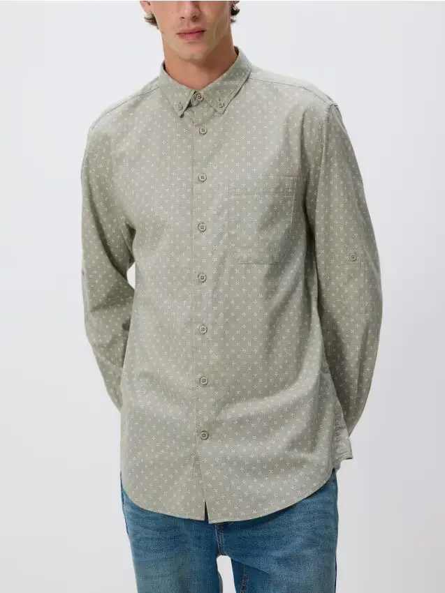Camicia regular fit con micro stampa - verde oliva chiaro