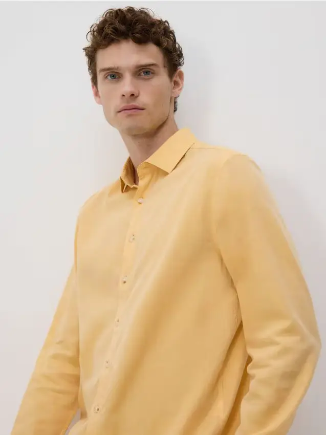 Camicia regular fit in cotone egiziano - giallo