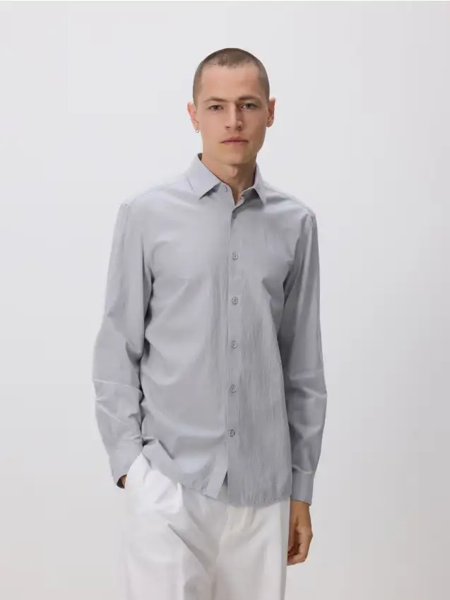 Camicia regular fit in cotone egiziano - grigio chiaro