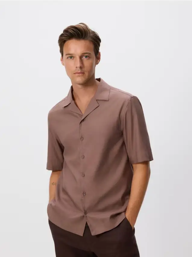 Camicia regular fit in cotone egiziano - marrone polveroso