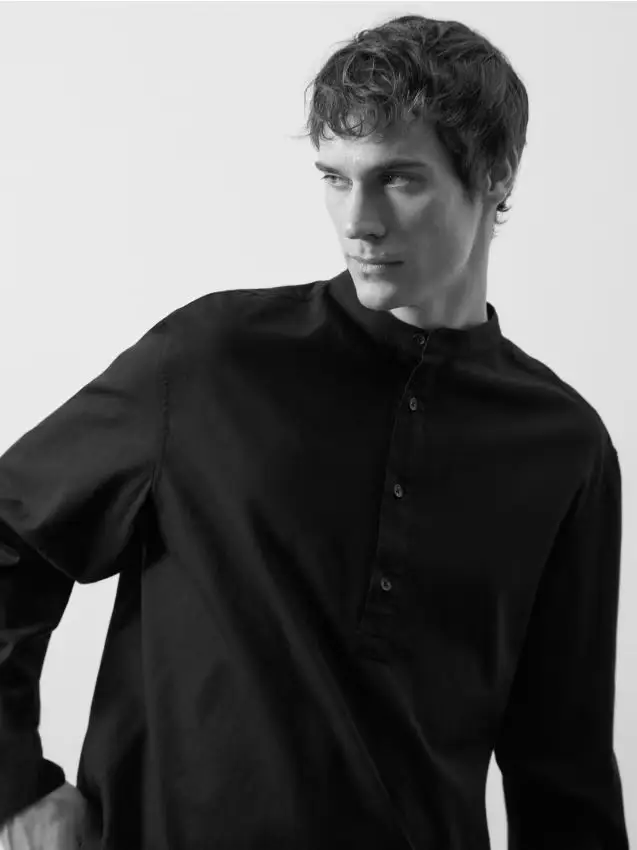 Camicia regular fit in cotone egiziano - nero