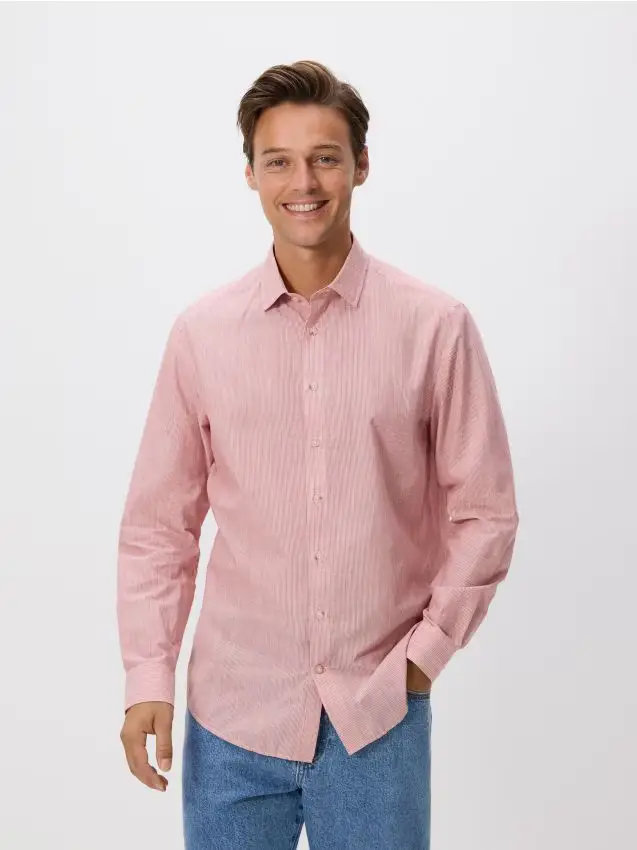 Camicia regular fit in cotone egiziano - rosso