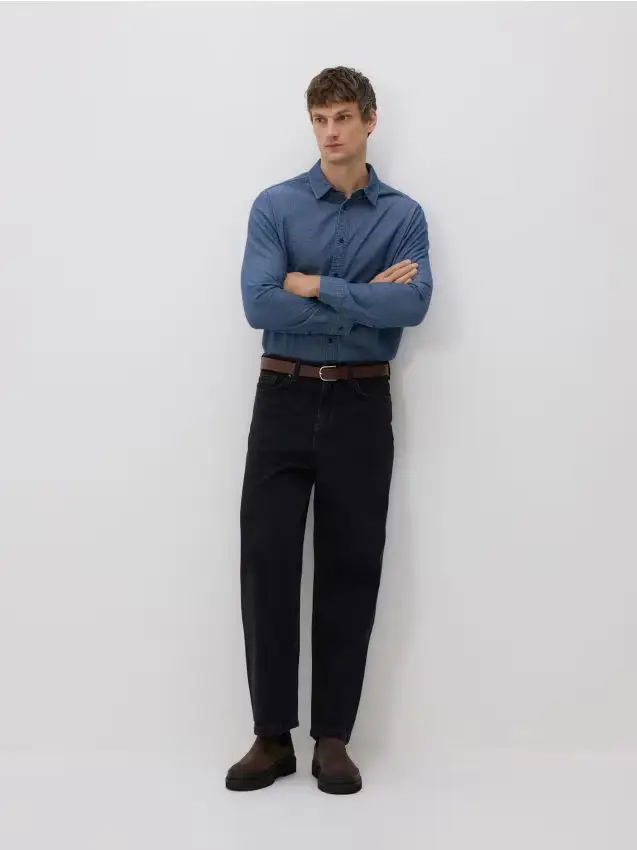 Camicia regular fit in denim - blu