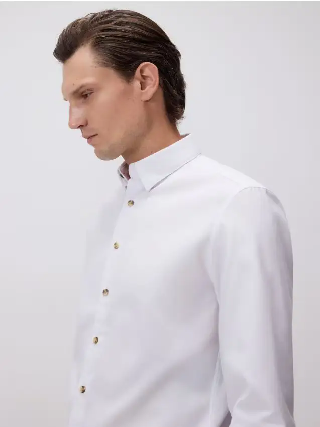 Camicia regular fit in misto cotone - bianco