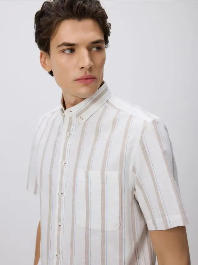 Camicia regular fit in misto lino - beige