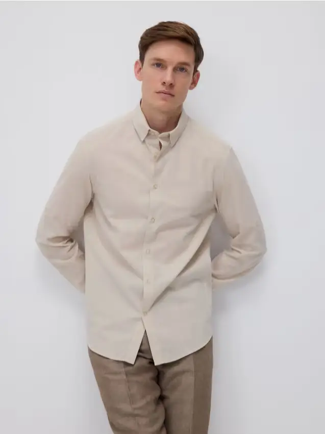 Camicia regular fit in misto lino - beige