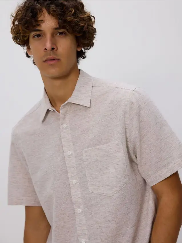 Camicia regular fit in misto lino - beige