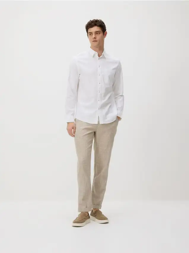 Camicia regular fit in misto lino - bianco