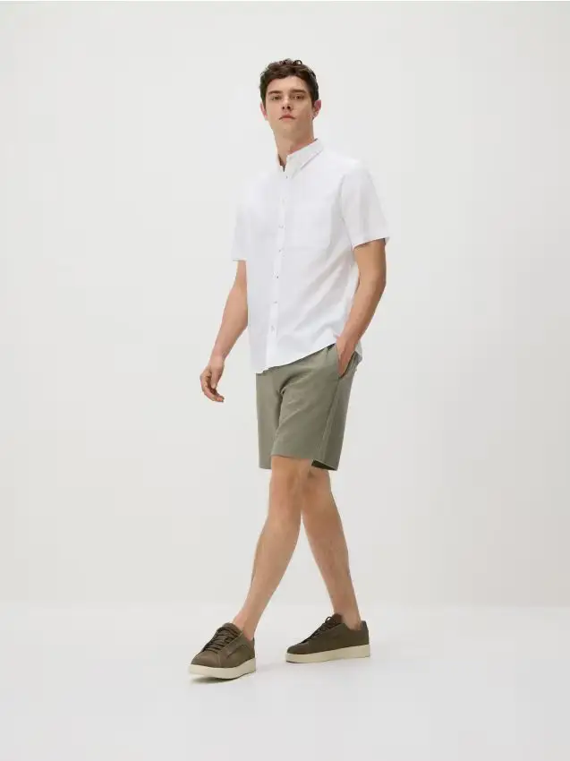 Camicia regular fit in misto lino - bianco