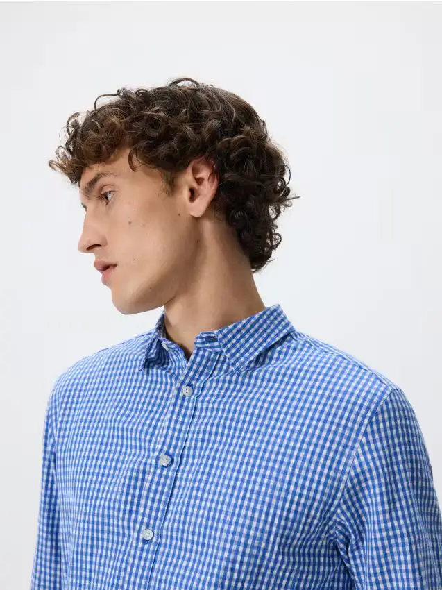 Camicia regular fit in misto lino - blu