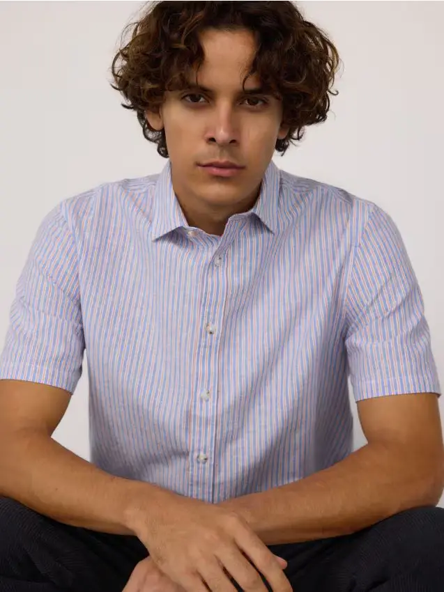 Camicia regular fit in misto lino - multicolore