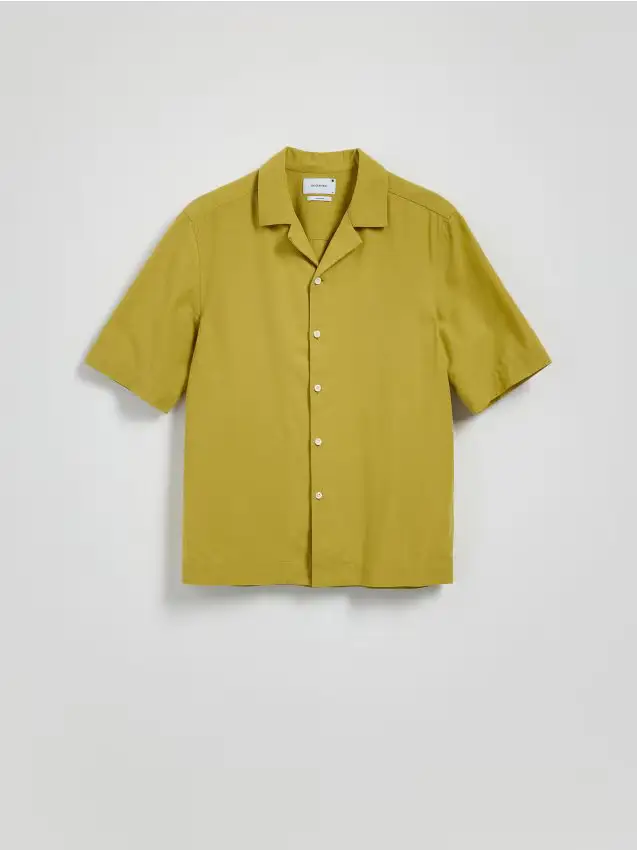 Camicia regular fit in misto lino - verde oliva chiaro