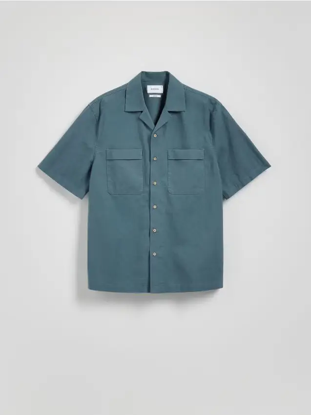 Camicia regular fit in misto lino - verde petrolio