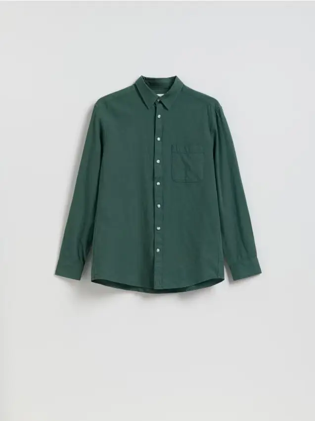 Reserved Camicia regular fit in misto lino - verde scuro