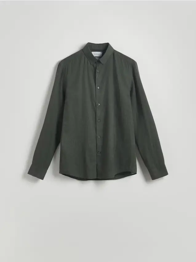 Camicia regular fit in misto lino - verde scuro