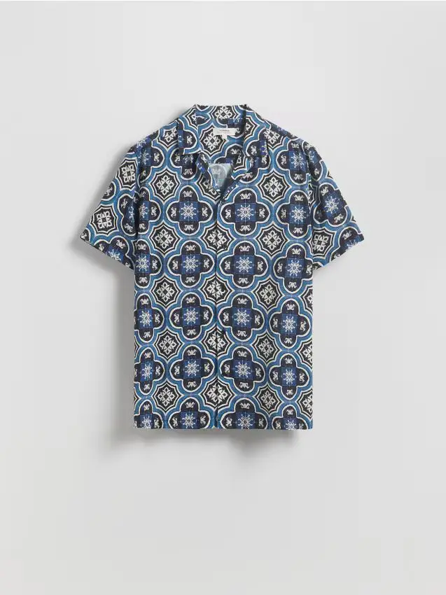 Camicia regular fit in viscosa - blu scuro