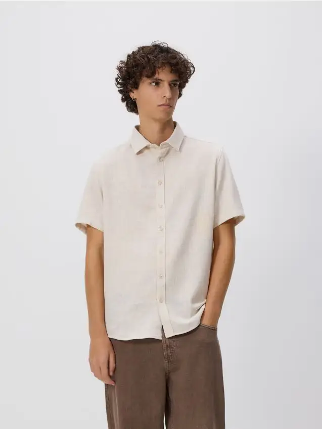 Camicia regular misto viscosa - beige