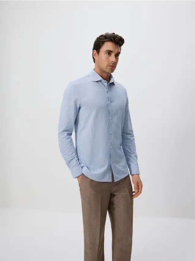 Camicia slim fit a costine - azzurro