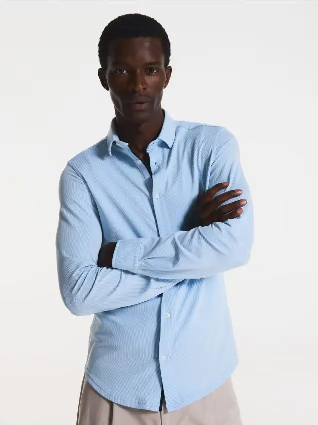 Camicia slim fit a righe - azzurro