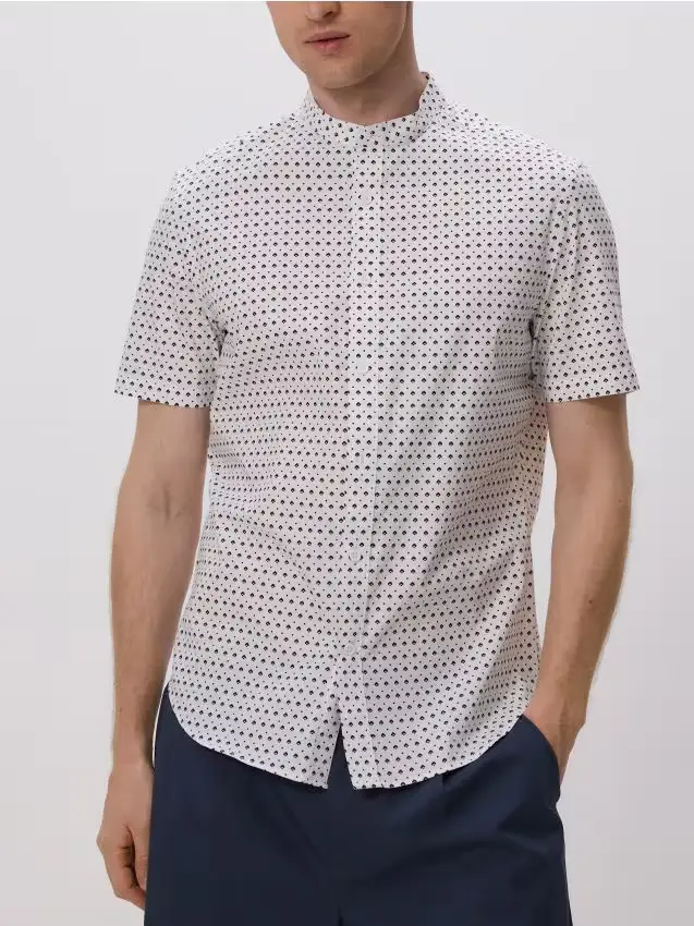 Camicia slim fit con colletto rigido - bianco