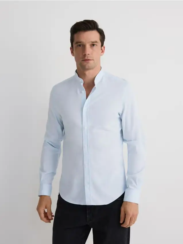 Camicia slim fit in cotone egiziano - acqua