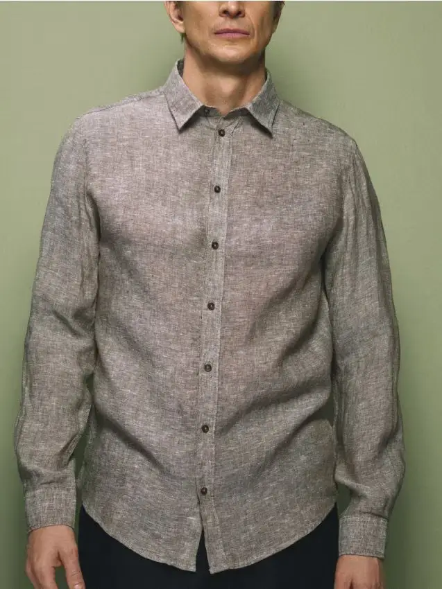 Camicia slim fit in lino - caffè