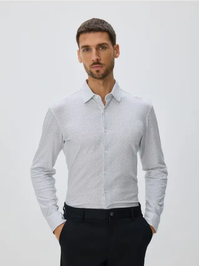 Camicia slim fit in misto cotone - bianco