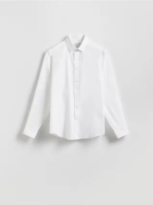 Camicia slim fit in misto cotone - bianco