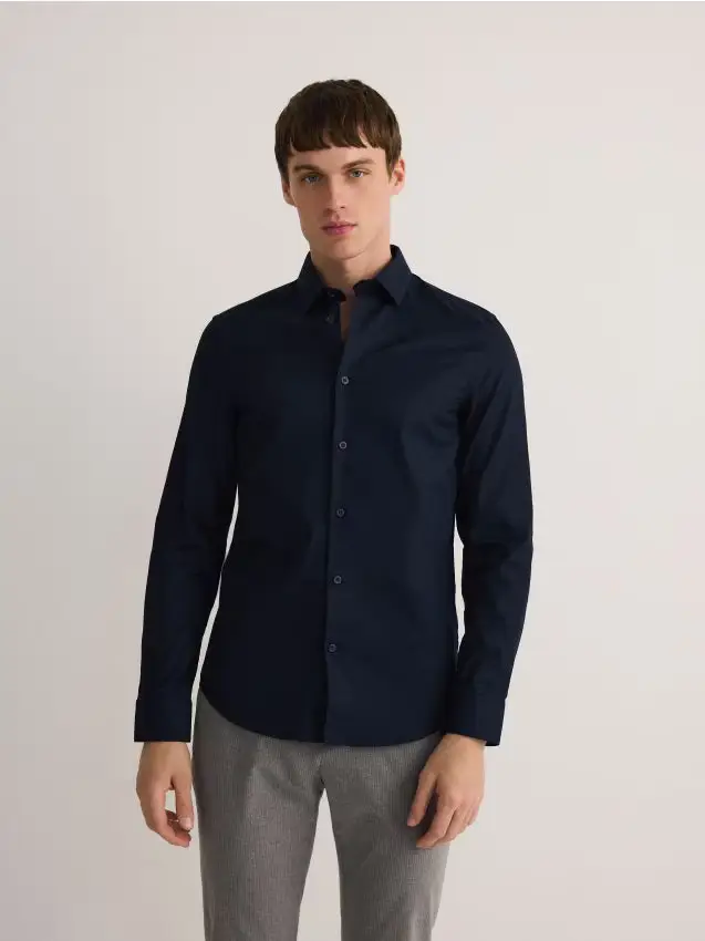 Camicia slim fit in misto cotone - blu scuro