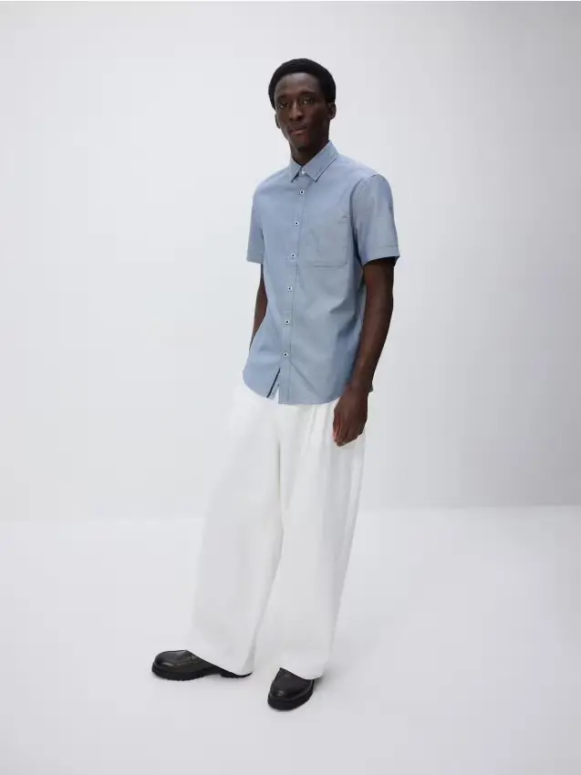 Camicia slim fit in misto cotone - blu scuro