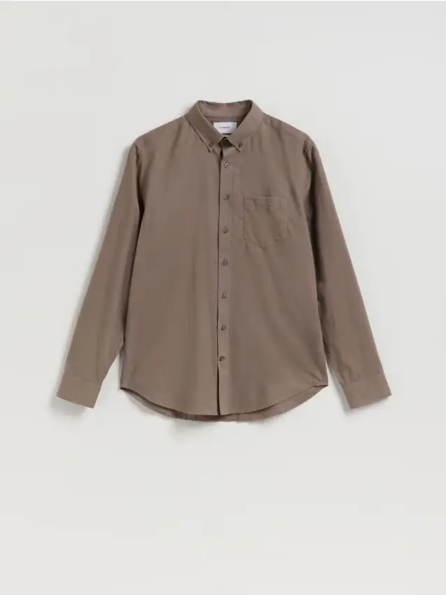 Camicia slim fit in misto cotone - caffè