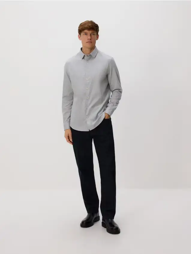 Camicia slim fit in misto cotone - grigio chiaro