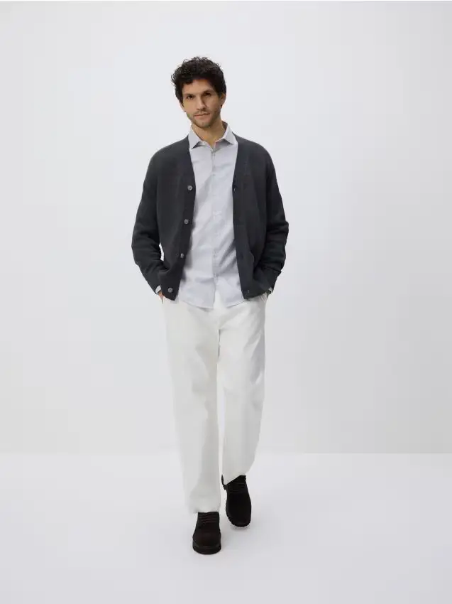 Camicia slim fit in misto cotone - grigio chiaro