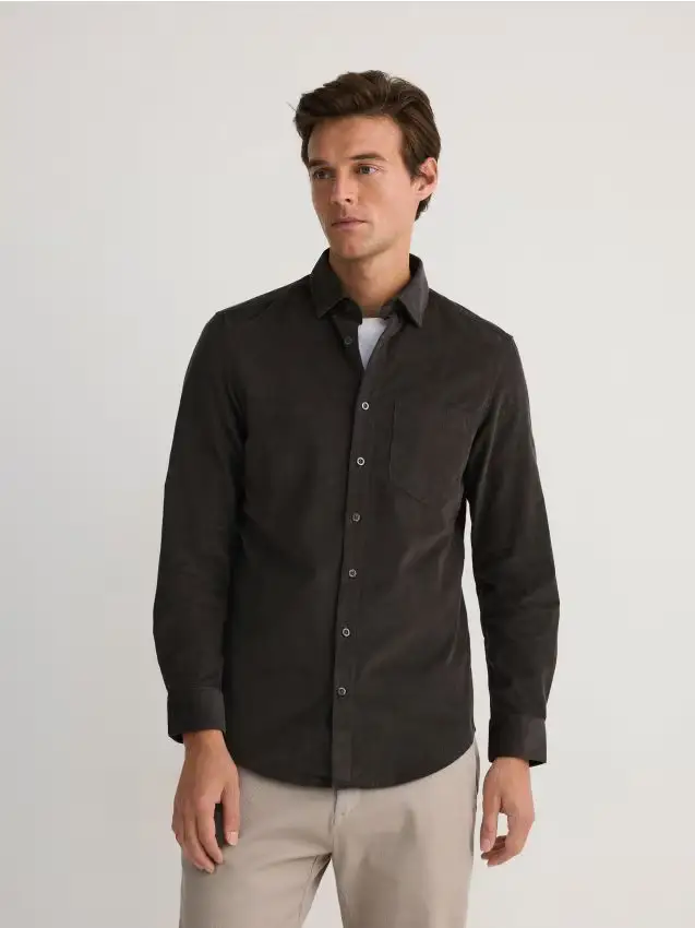 Camicia slim fit in misto cotone - grigio scuro