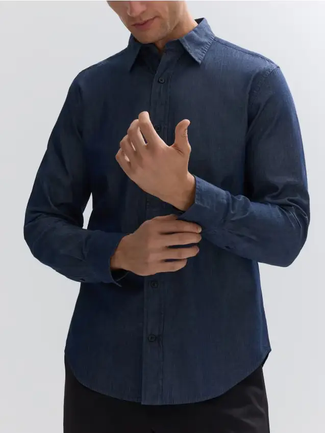 Camicia slim fit in misto cotone - indigo jeans