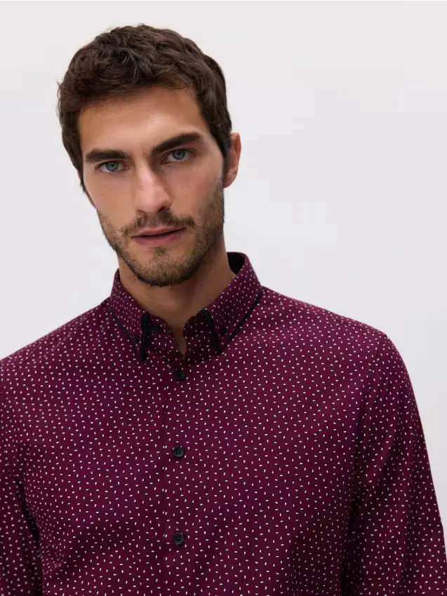 Camicia slim fit in misto cotone - maroon