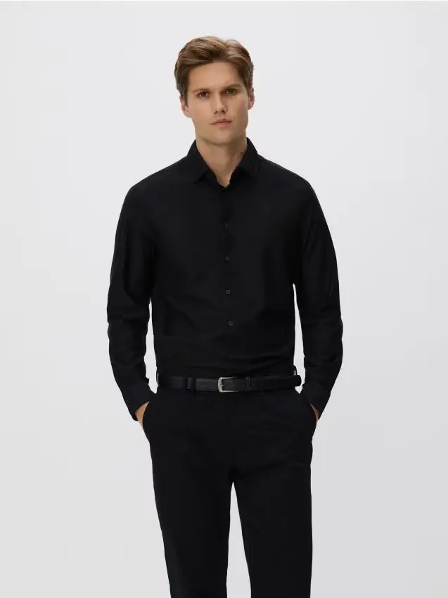 Camicia slim fit in misto cotone - nero