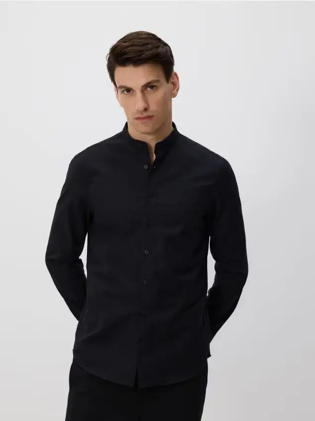 Camicia slim fit in misto cotone - nero