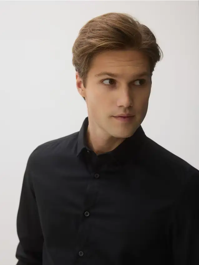 Camicia slim fit in misto cotone - nero