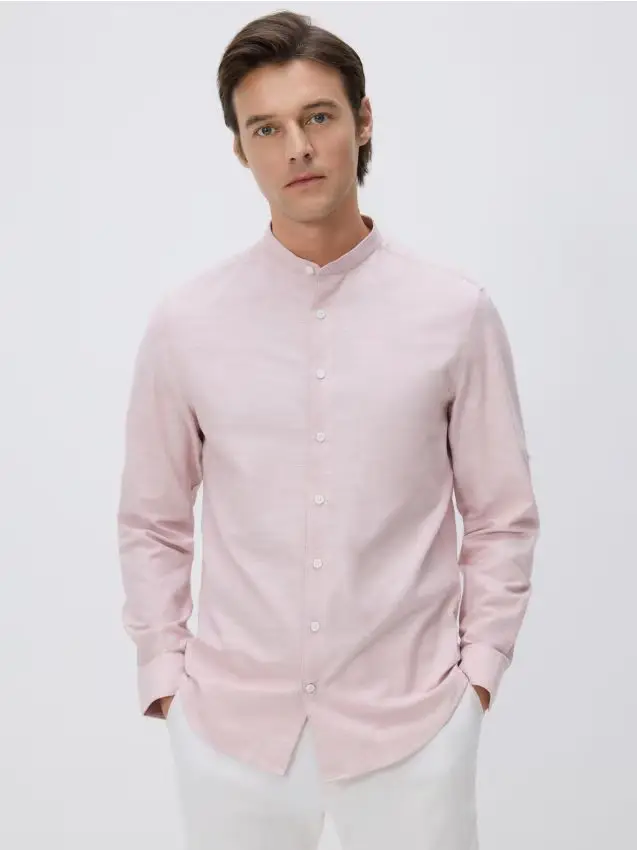 Camicia slim fit in misto cotone - rosa cipria